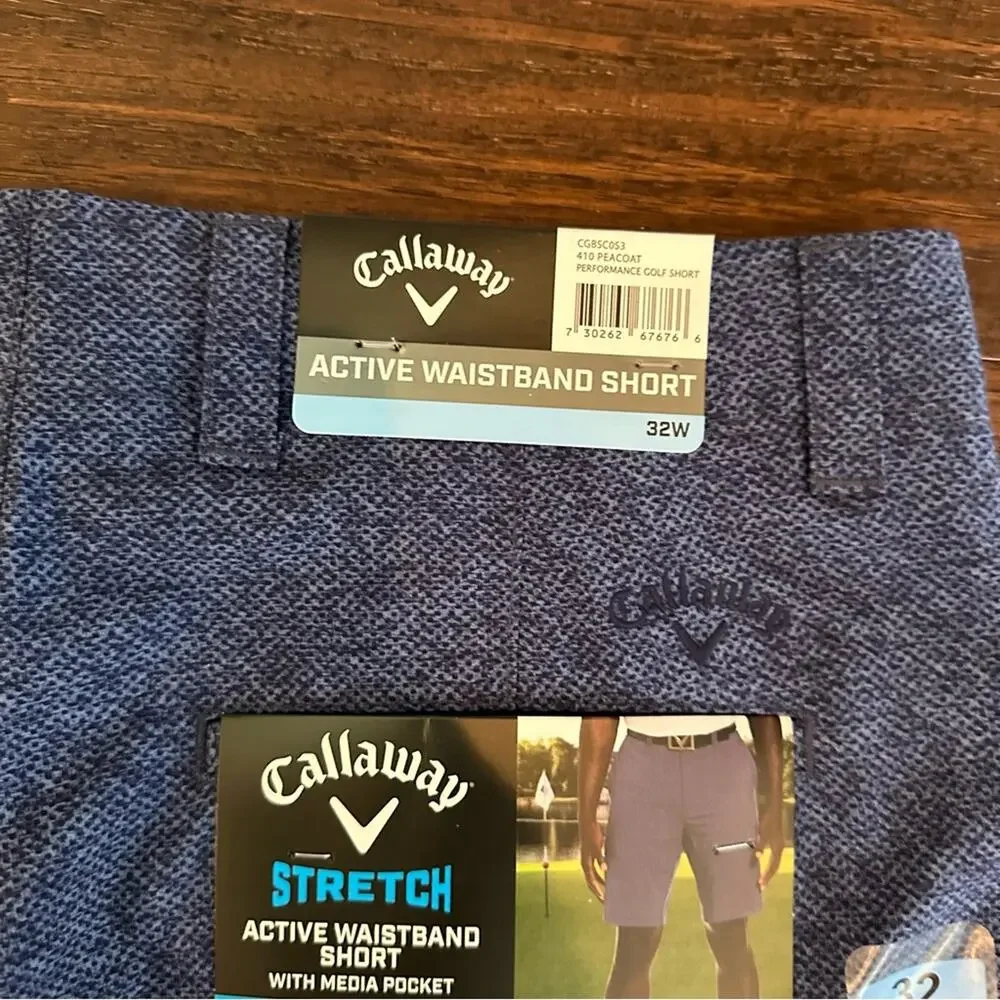 Callaway Golf Shorts Peacoat Blue Mens Size 32 Stretch Waistband NWT Flat Front